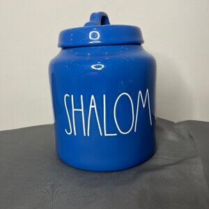 Rae Dunn Cookie Jar Halloween SHALOM Canister Artisan Collection Blue 8 Inches